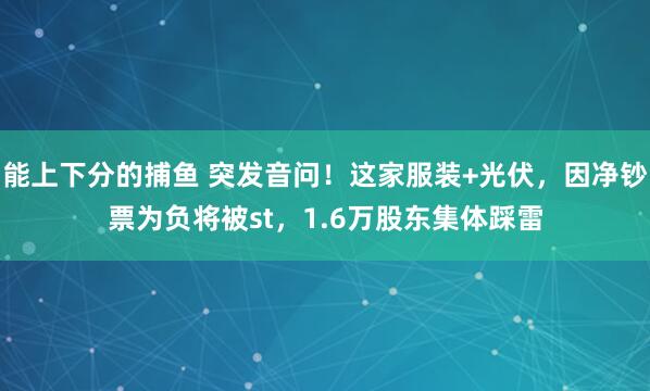 能上下分的捕鱼 突发音问！这家服装+光伏，因净钞票为负将被st，1.6万股东集体踩雷