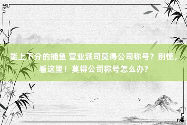 能上下分的捕鱼 营业派司莫得公司称号？别慌，看这里！莫得公司称号怎么办?