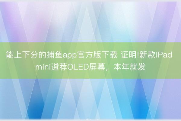 能上下分的捕鱼app官方版下载 证明!新款iPad mini遴荐OLED屏幕，本年就发
